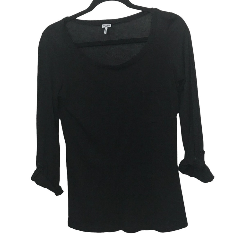 Splendid Black Pocket Crop Sleeve Tee T Shirt Small